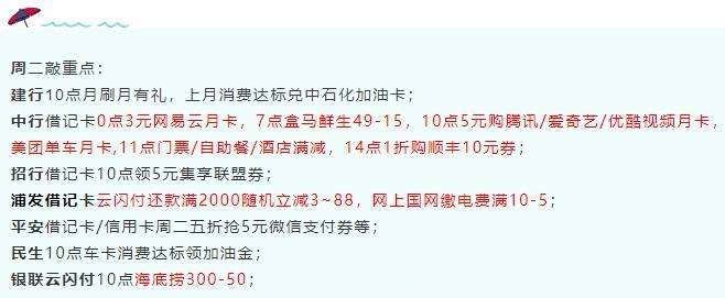 8月10日周二-建行月刷月有礼兑中石化加油卡、浦发借记卡还款、民生加油金等！-惠小助(52huixz.com)