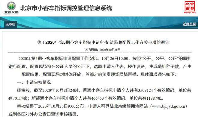 日前,網通社從官方獲悉,北京市小客車指標調控管理信息系統公佈了2020