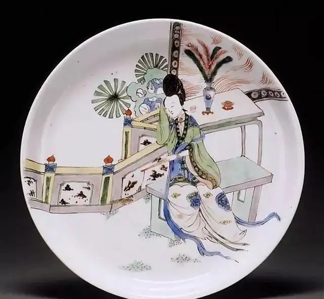 正規品! ▽鴻▽清朝時代 骨董品 中国古美術 時代物 染付 五彩仕女人物