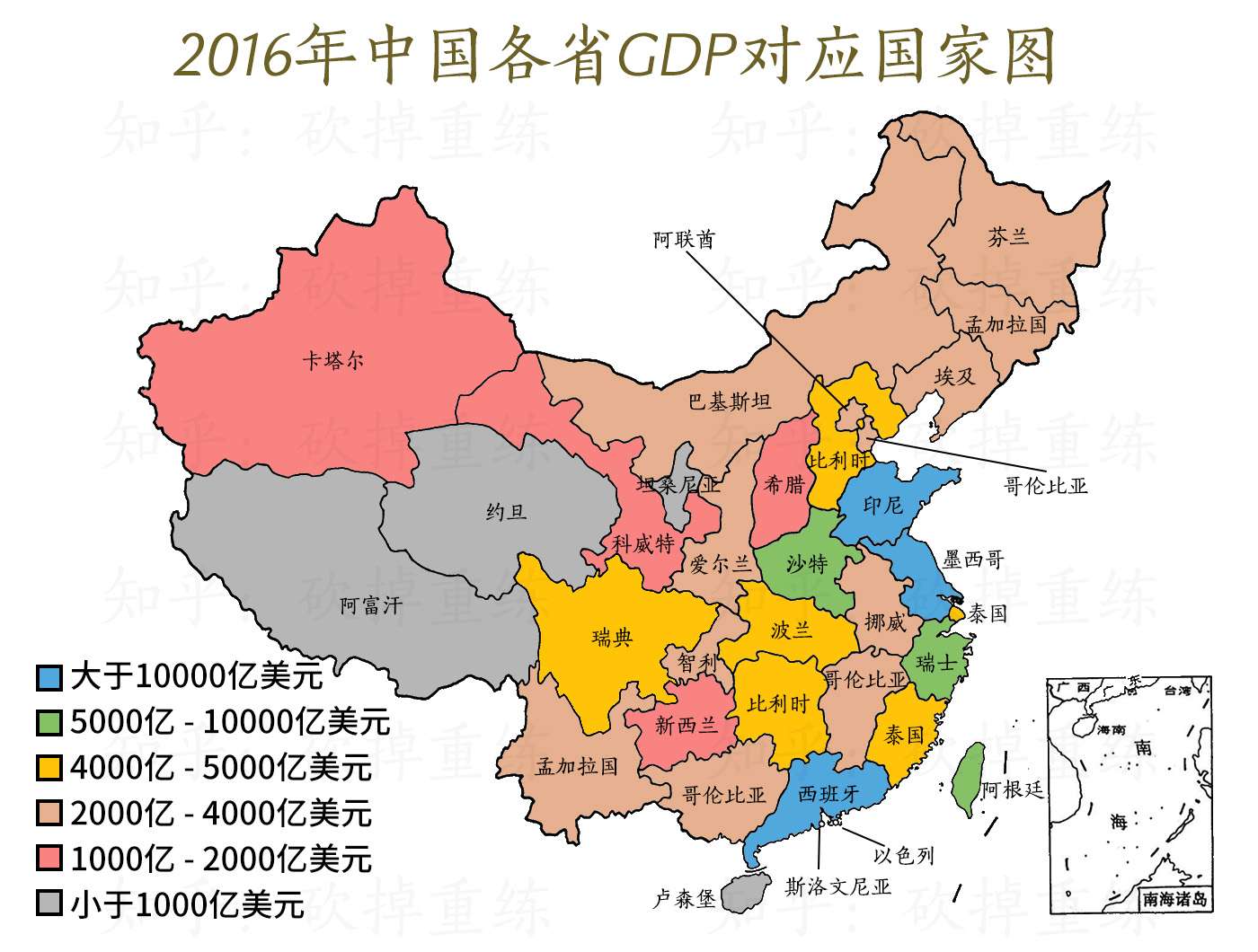 2016年中国各省gdp和世界各国的比较图 知乎