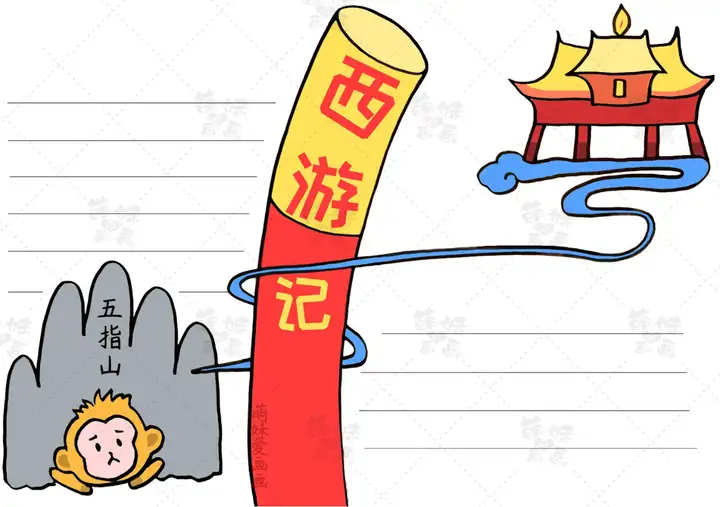 简单又漂亮的四大名著西游记手抄报模板，含内容文字