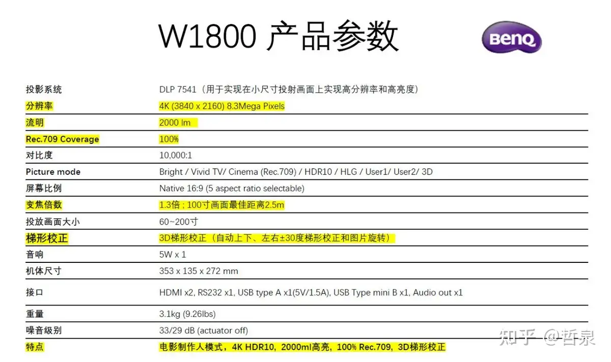 万元入门级，明基W1800家庭影院投影机试用- 知乎