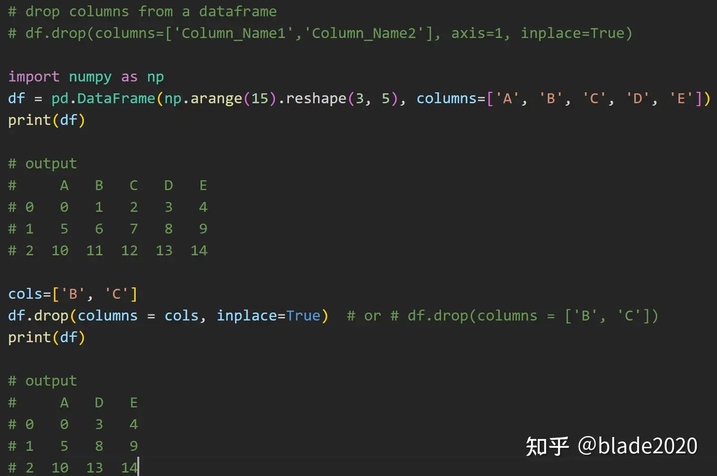 pandas: drop columns from a dataframe - 知乎