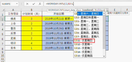 excel计算时间函数以及如何计算项目的开始和完成日期