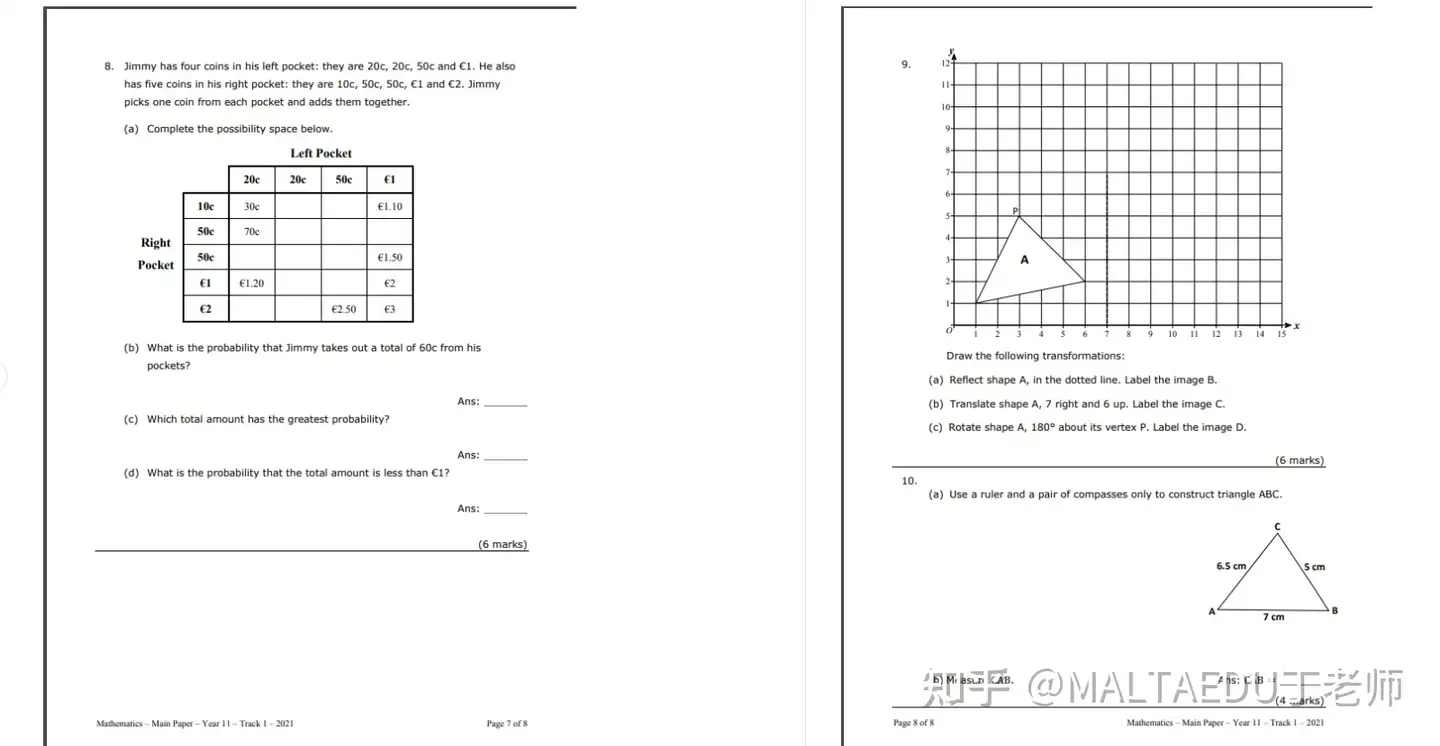马耳他教育 马耳他公立中学11年级的数学试卷的内容是什么 知乎