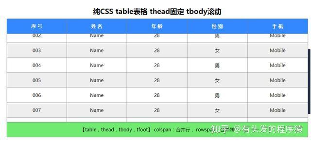 Html Table表格固定表头tbody加滚动条 知乎