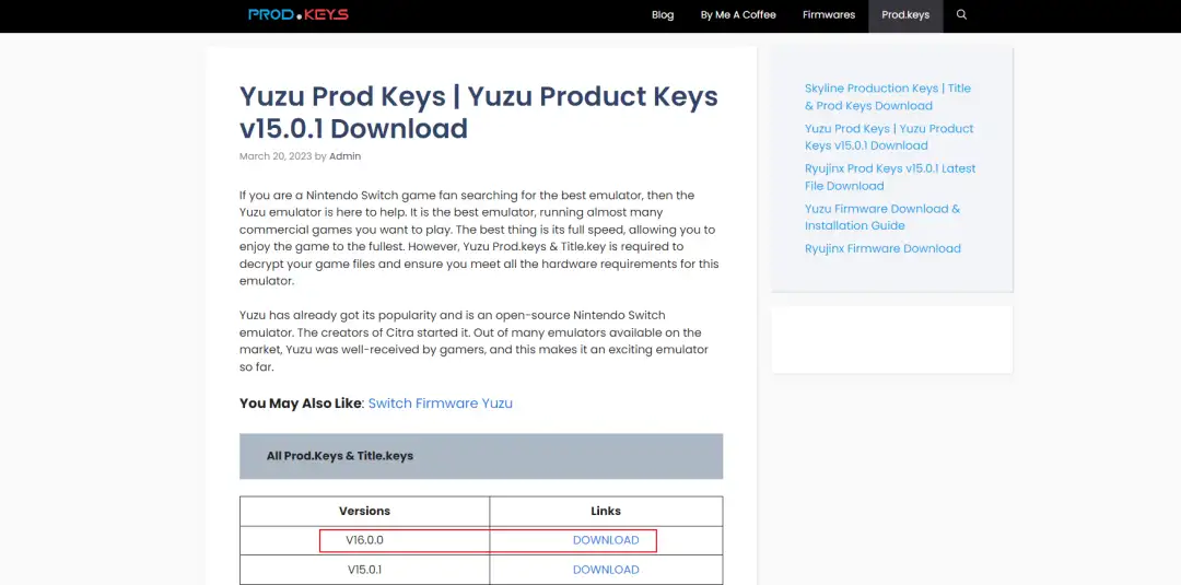 Recent] Download Yuzu Prod Keys v16.0.1