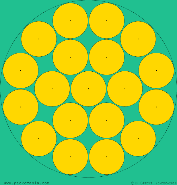 已知大圆直径是2m小圆直径0.4m,求问大圆里最多可以放多少小圆?