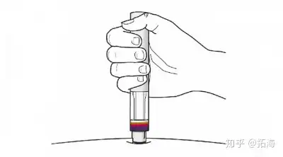 只要打开针帽将注射笔垂直按压在注射部位,注射笔即可自动进行注射,一