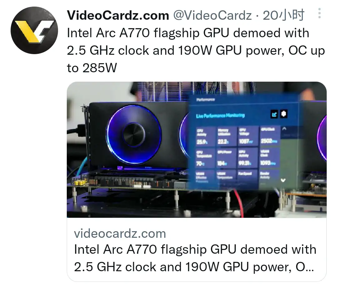 Intel Arc A770 flagship GPU demoed with 2.5 GHz clock and 190W GPU power,  OC up to 285W 