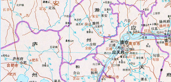 清代江苏省治下大致如今,此图可以看到 南京所在的江宁府似嵌入安徽省