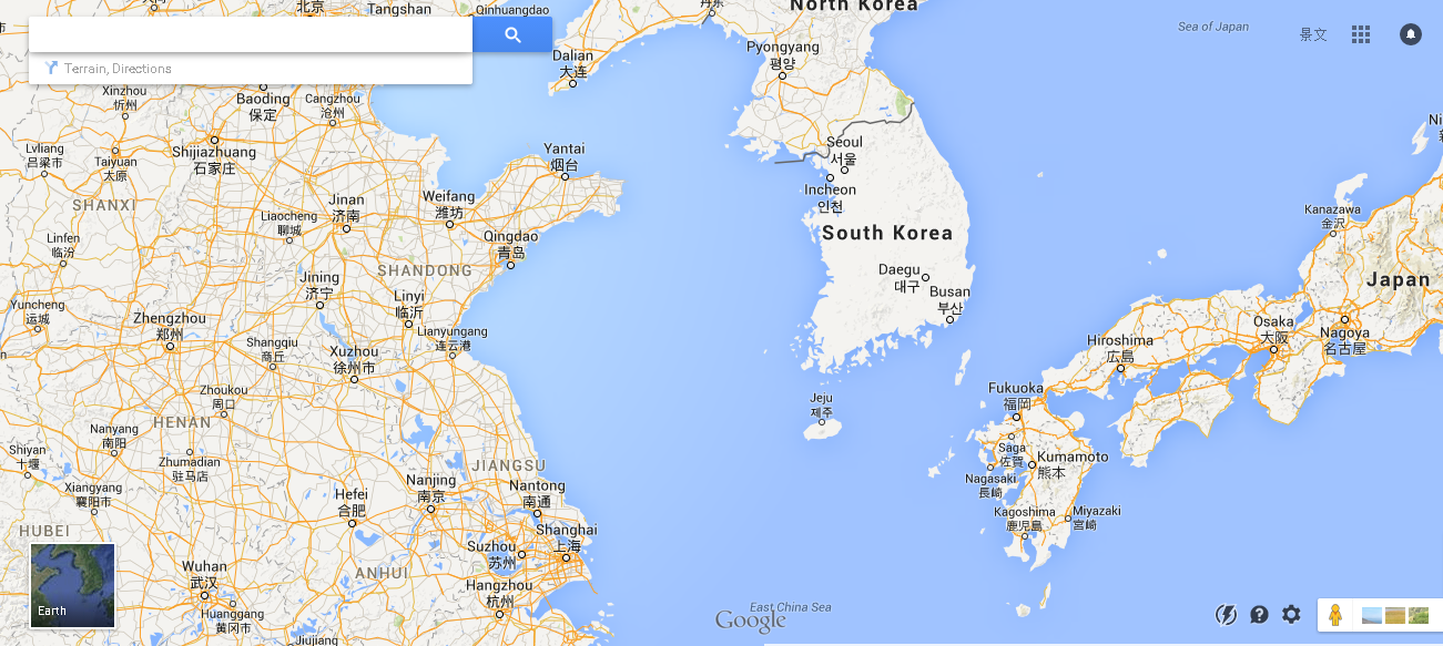 在某种放大倍数下的谷歌地图上,为何没有韩国