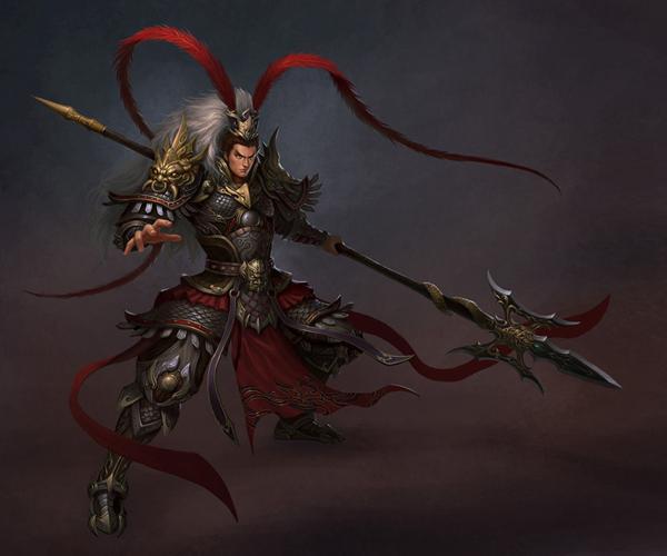 即是在杆身上加以彩绘装饰,顶端的金属部分呈"井"字形的双刃长戟