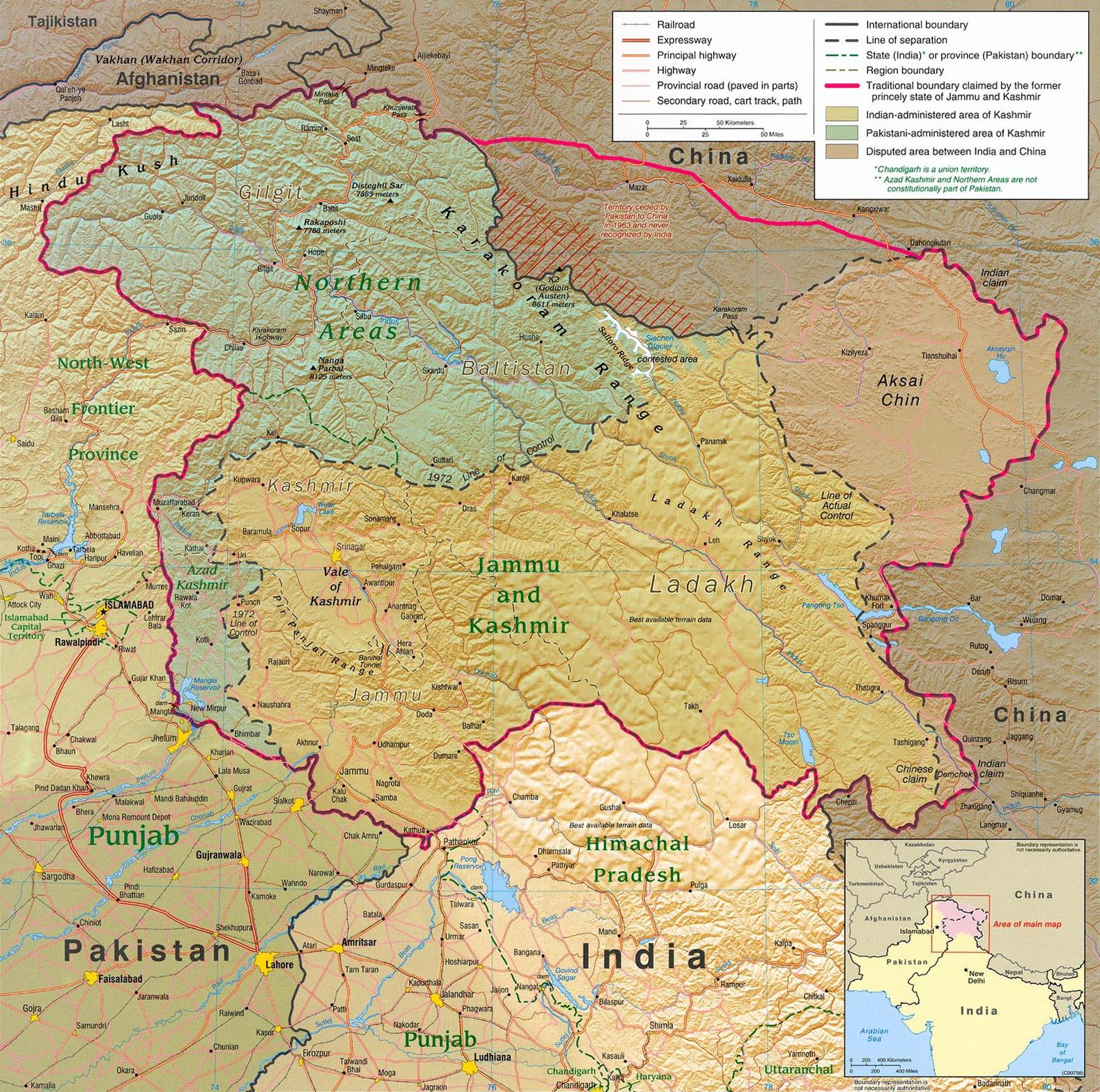克什米尔地区地图图片