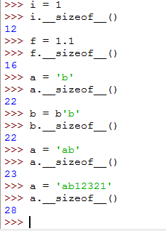 Python中基本数据类型占的字节数,i=1 i.__size
