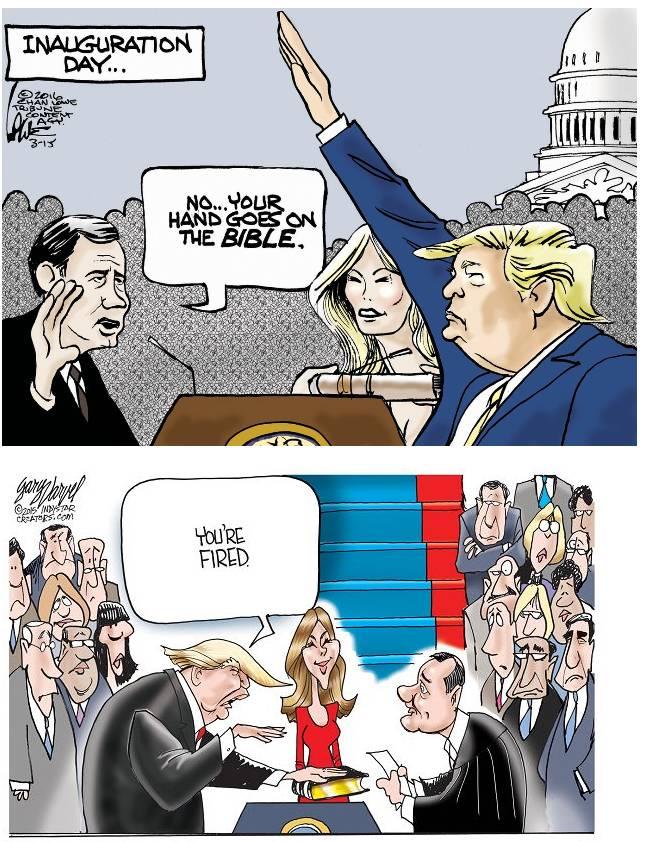 法官跟川普说应该把手放在圣经上,因为川普行的却是纳粹礼,这招够黑