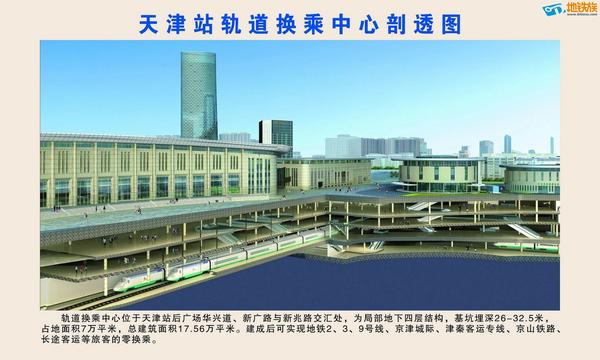 图片来自天津站轨道换乘中心 剖透图,平面图-天 津 区-地铁族 侵删
