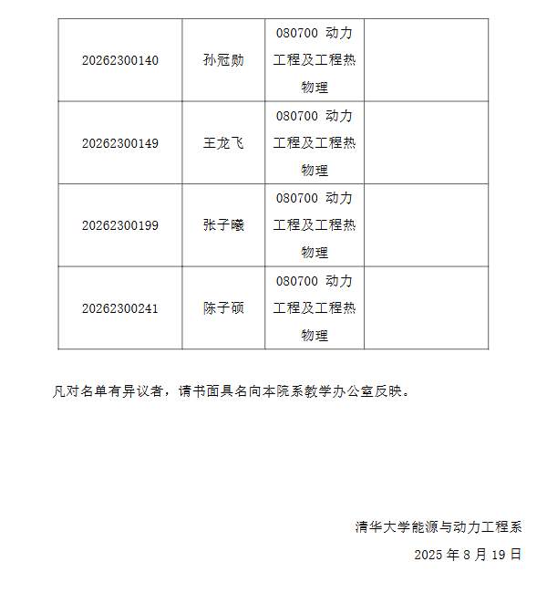 清华大学2026年能源与动力工程系招收公开招考博士(含硕博连读生)研究生综合考核名单公示 - 知乎