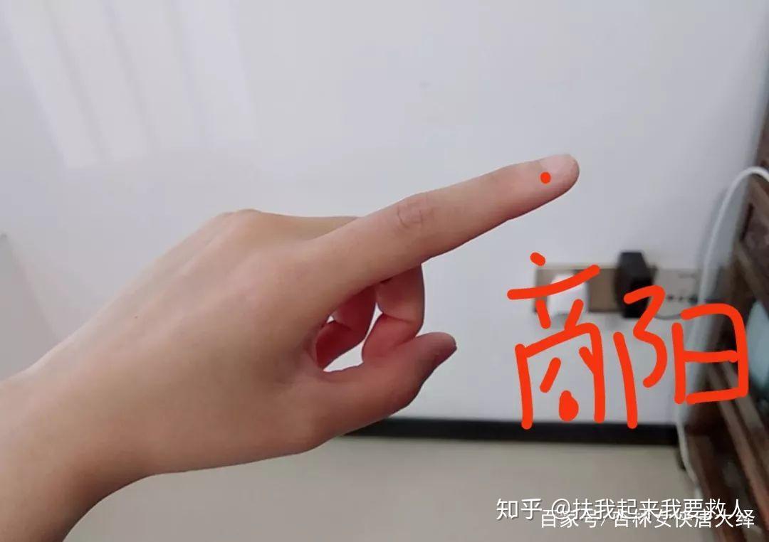 商阳是手阳明大肠经的井穴,在食指桡侧指甲角旁约0.1寸.