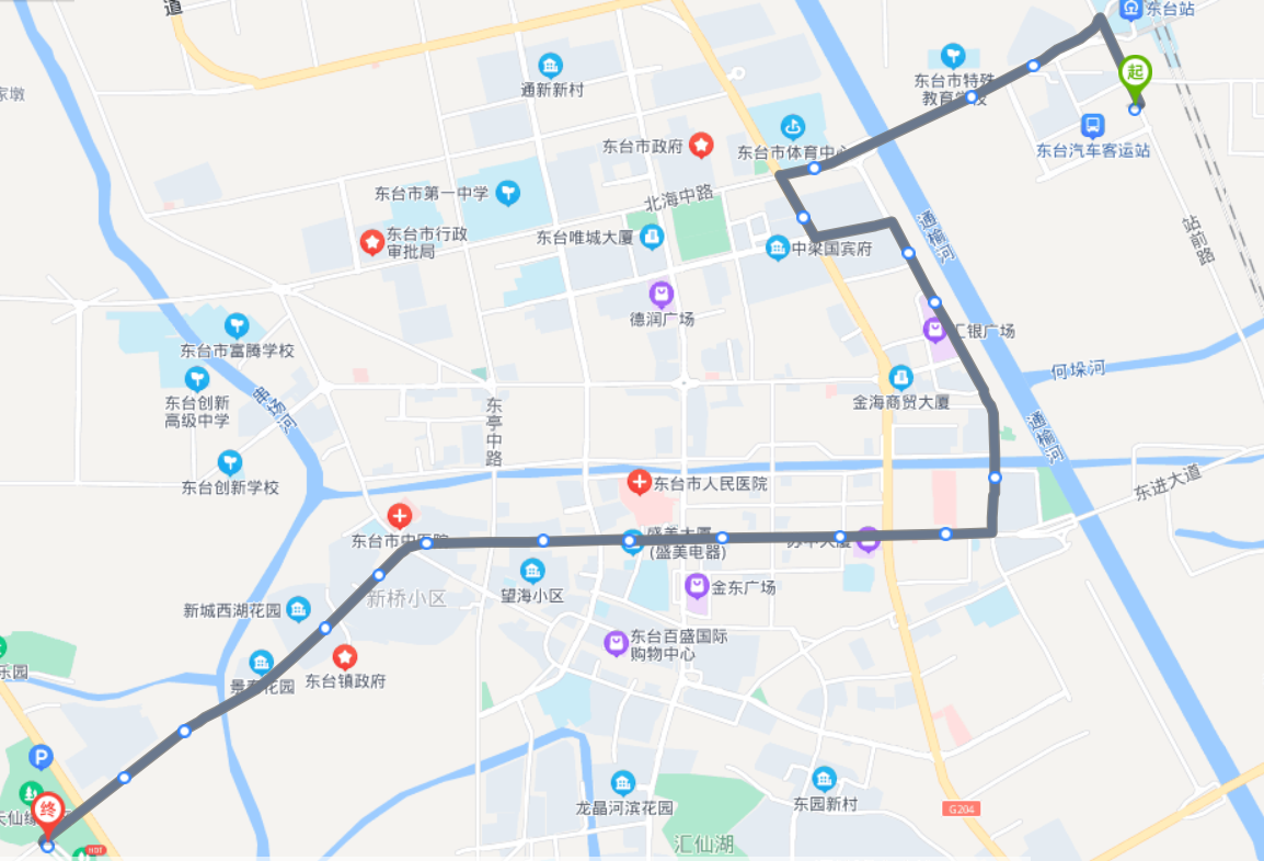 廣場→德潤廣場→興城國際→新寧商城→何垛橋→ren民醫院→望海小區