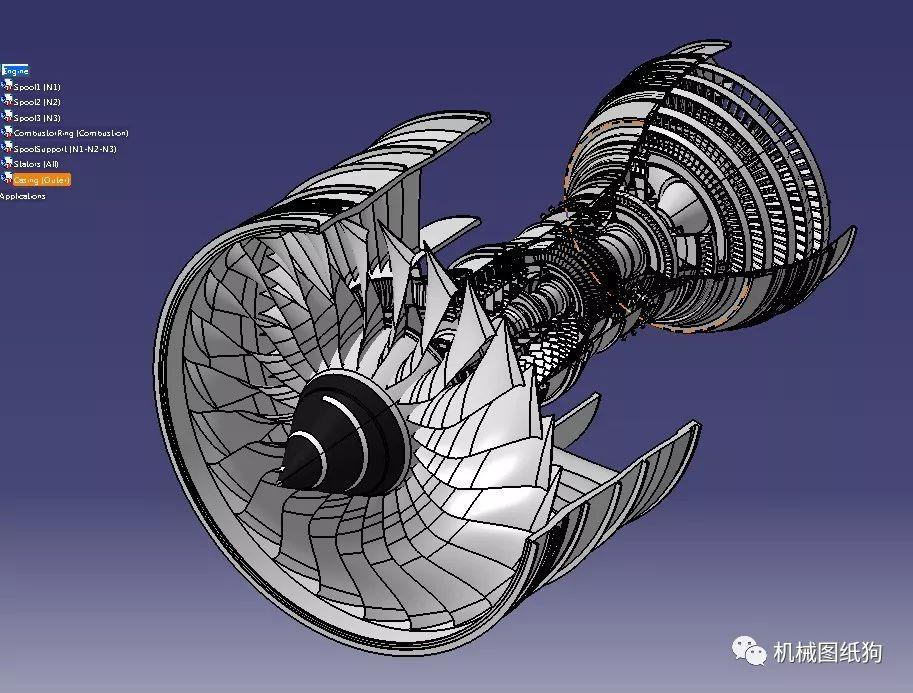 发动机电机rollsroyce劳斯莱斯trent900航空发动机图纸catia设计step