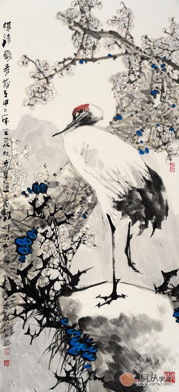 这幅工笔松鹤图,是张洪山老师的经典代表作,画面中不同形态的仙鹤,给