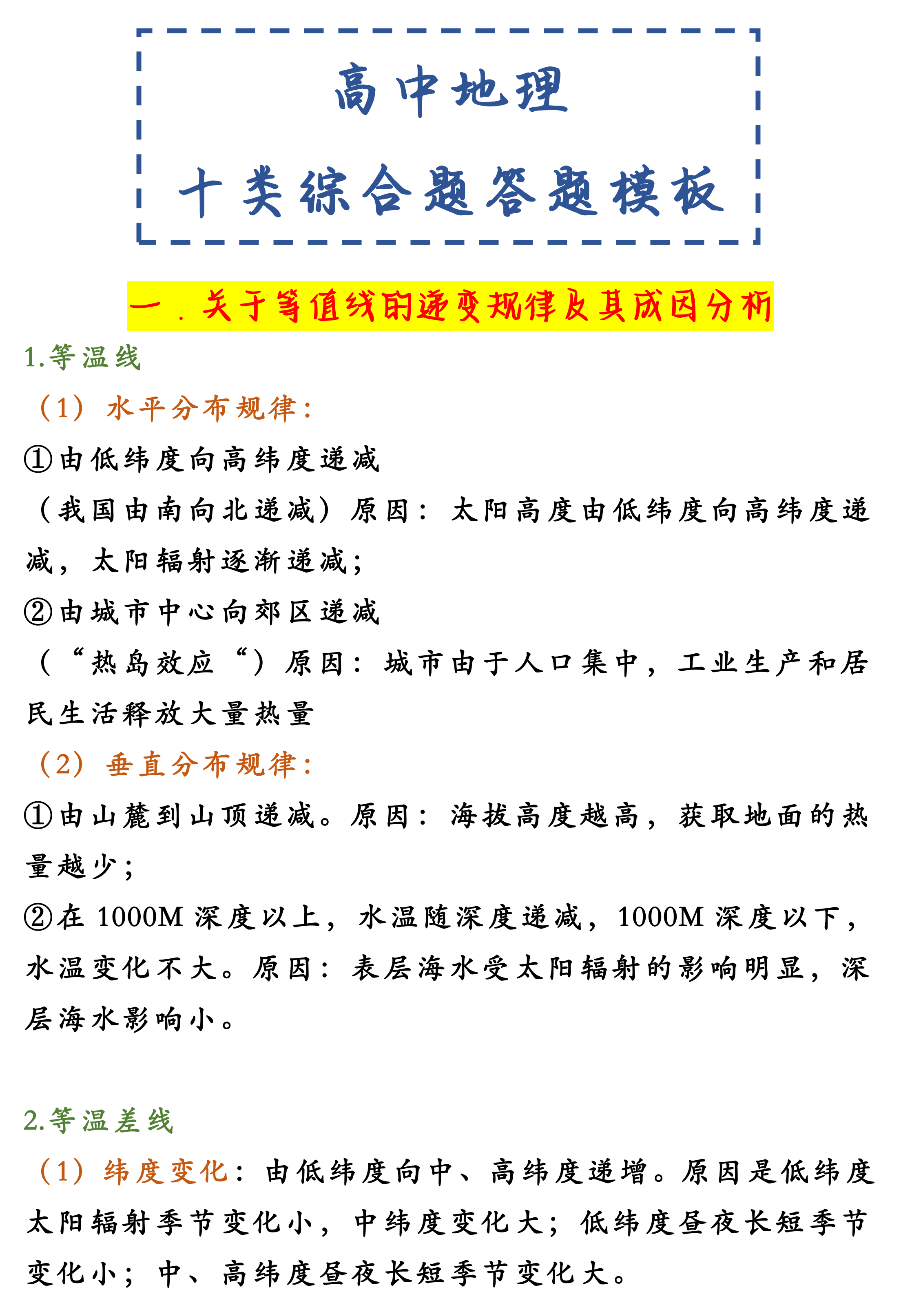 文科生速記高中地理十類綜合題答題模板備考必背的一手資料