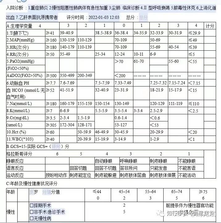 apacheii评分表图片