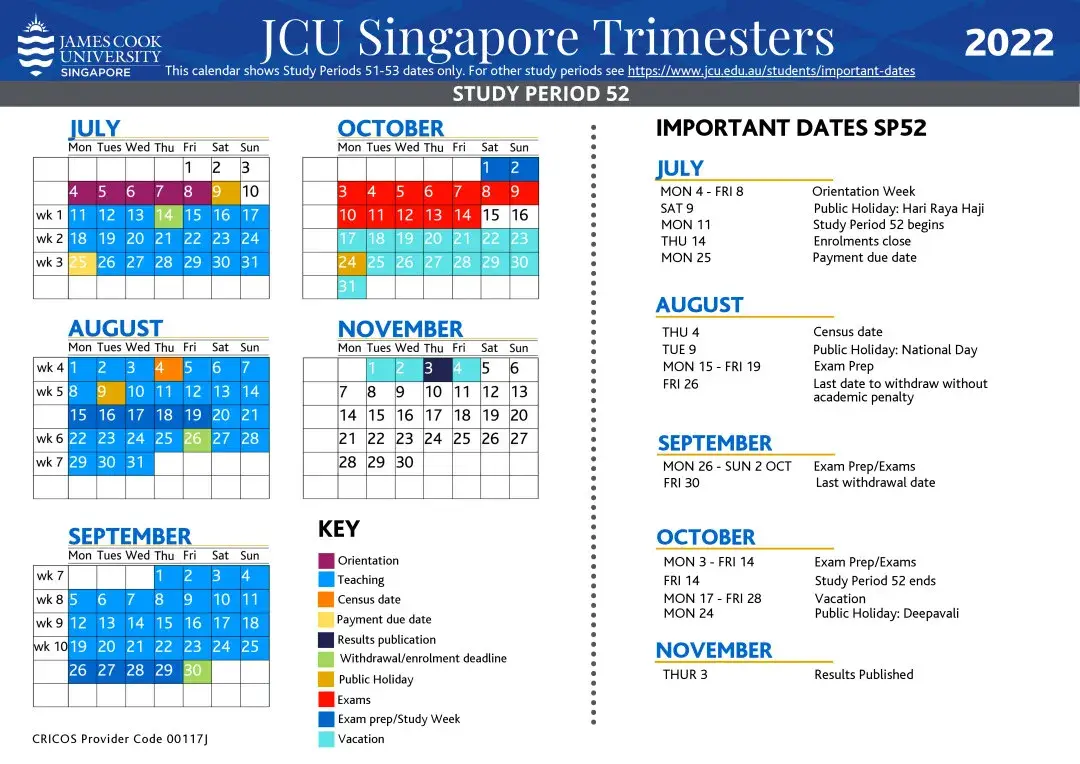 2022开学计划詹姆斯库克大学新加坡校区申请报到开学harmonyday日期