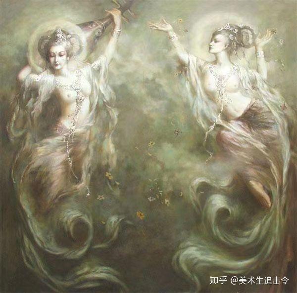 飞天多画在佛教石窟壁画中,道教中把羽化升天的神话人物称为"仙",把能