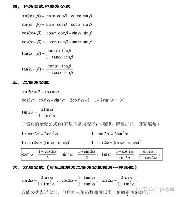 高中数学三角函数公式大全及其易错题型总结 高中三角函数公式大全 天融网