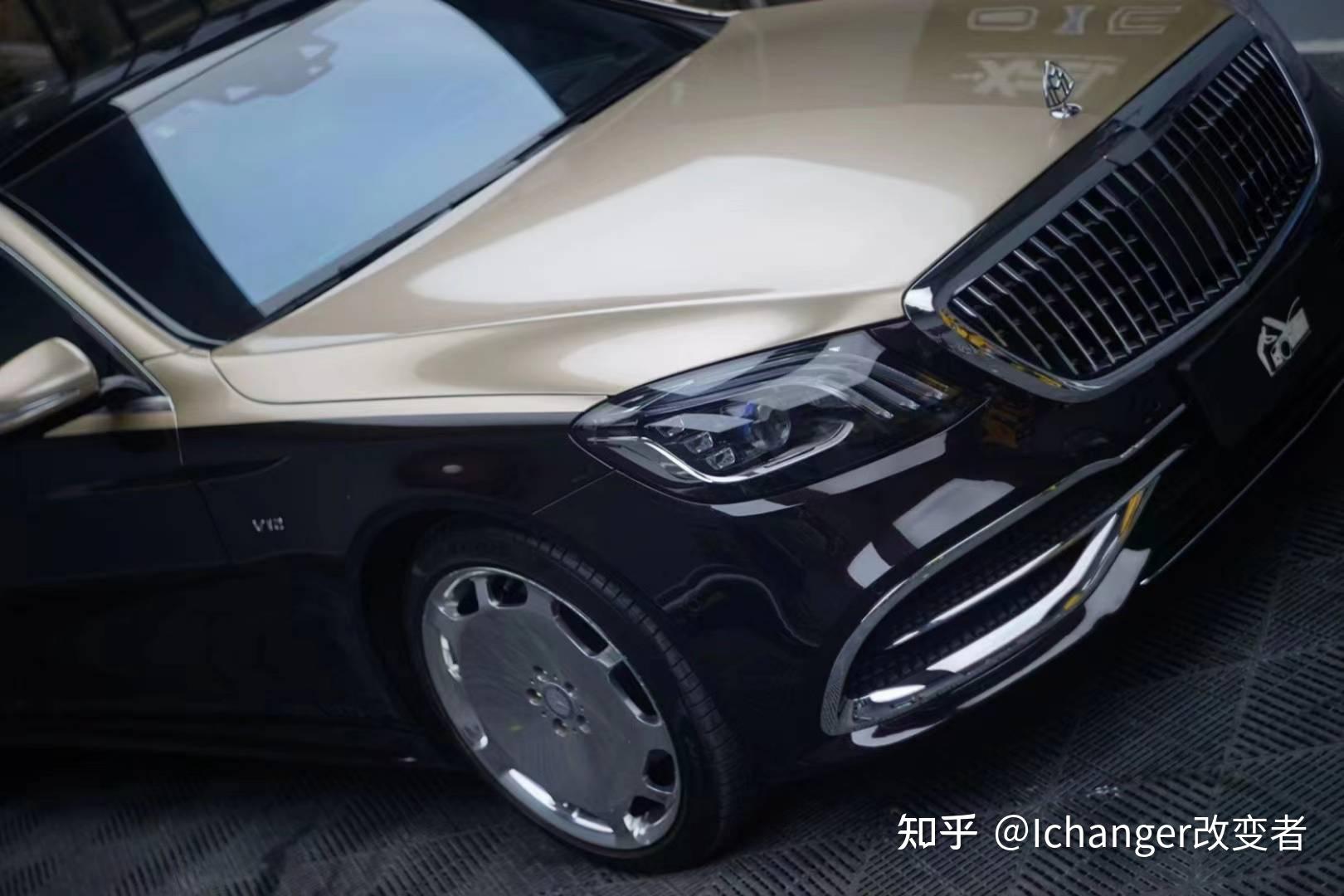 奔驰s450车身贴膜icr改色膜香槟金