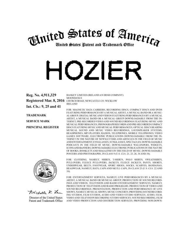 hozier霍齐尔商标维权发案案件号24cv0272024cv02766