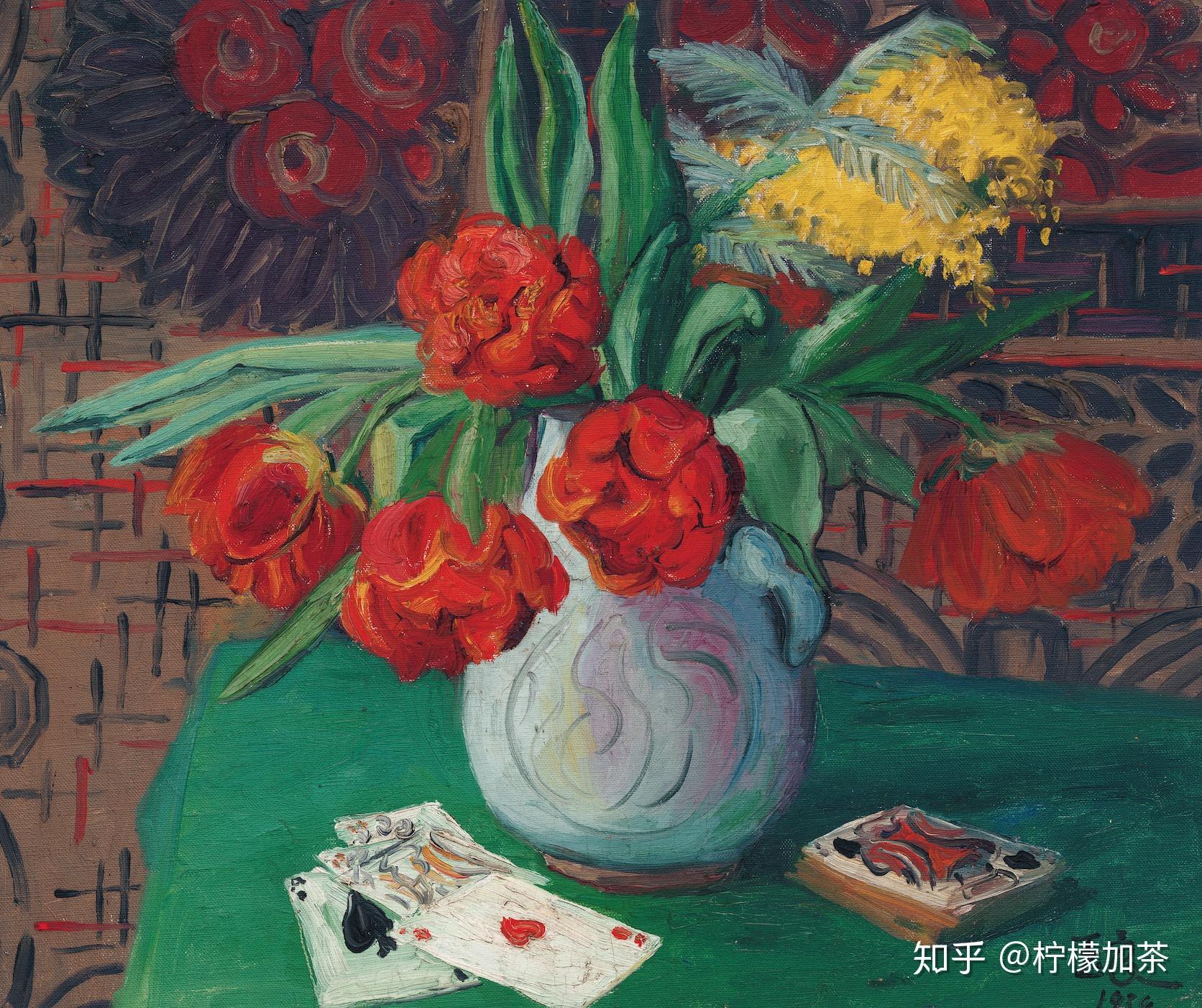 油画棒画名画潘玉良大丽菊与扑克牌