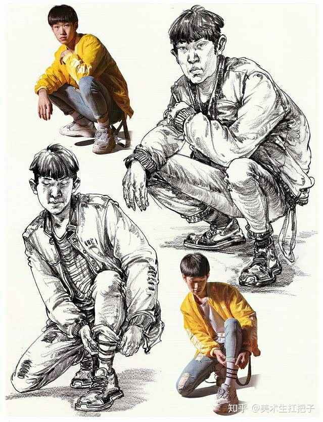 分享一组人物蹲姿速写不会画的快来看