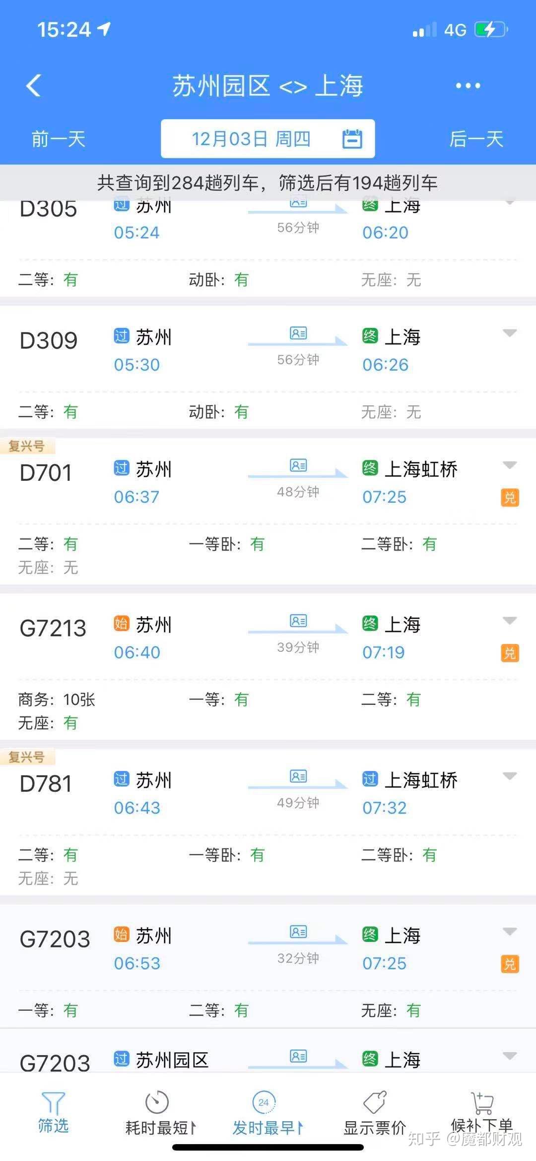 我特意去查了下苏州到上海的高铁日班次,1天内有足足194趟,其中9点前