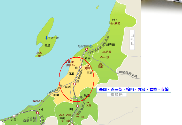 再来看看新潟県的地图,然后介绍每个地方的特色,以及有什么景点推荐从