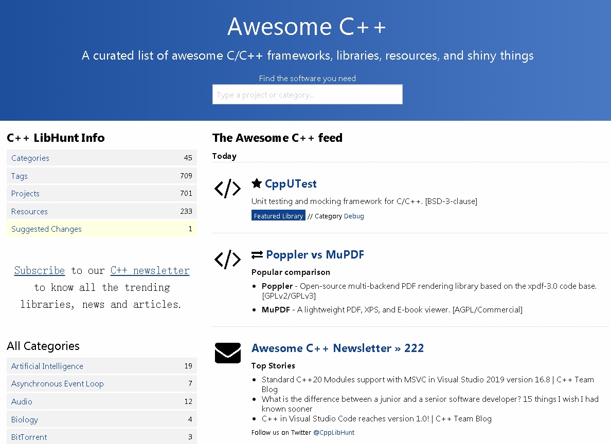 酷站推荐 - Cpp.libhunt.com - LibHunt | Awesome C++