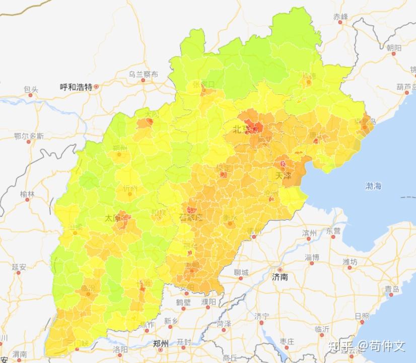 分区县人口密度图(京津冀 山西)