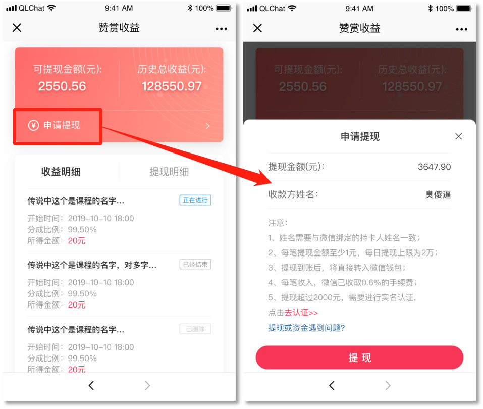 个人收益提现详情