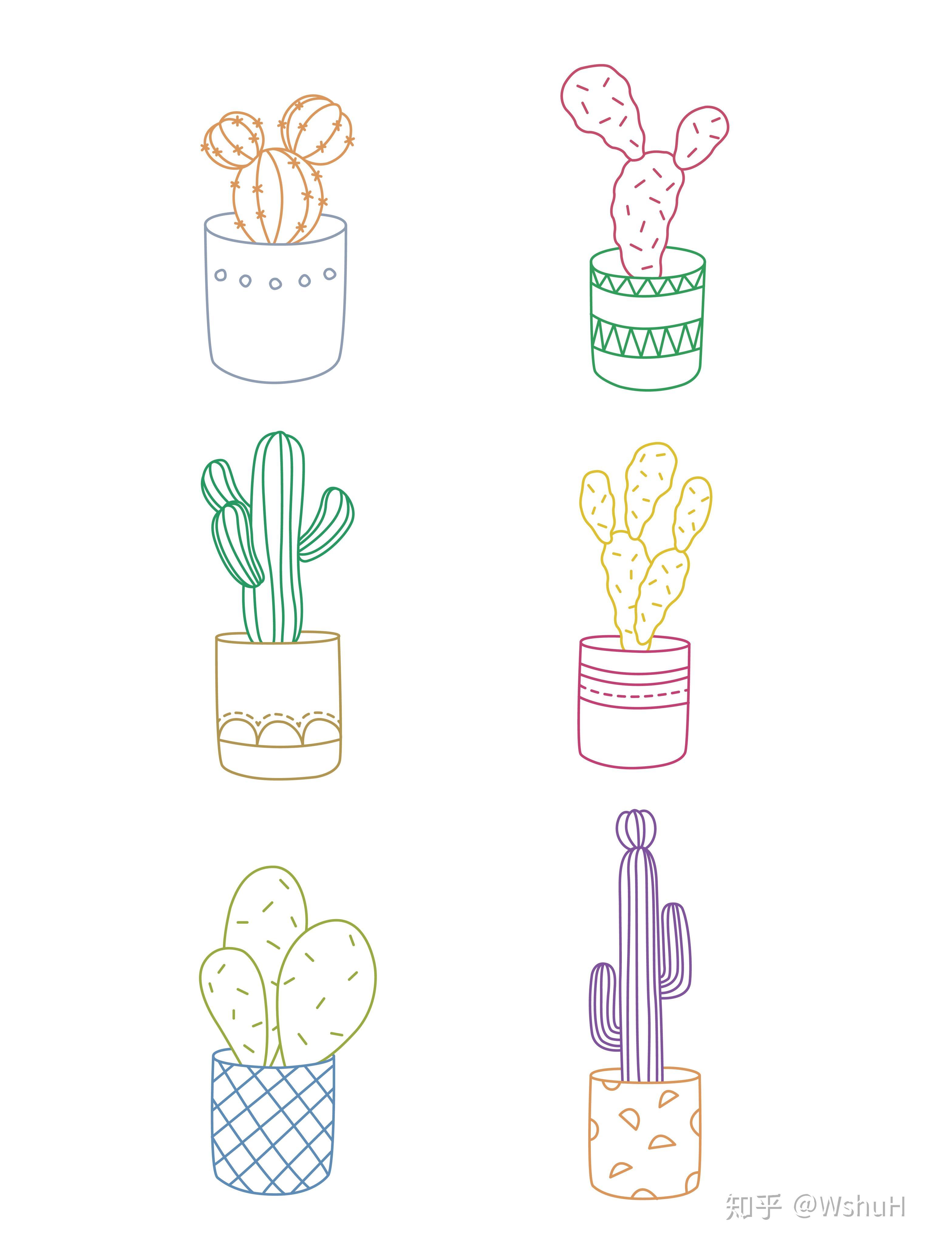 手绘文化衫图案素材——仙人掌简笔画