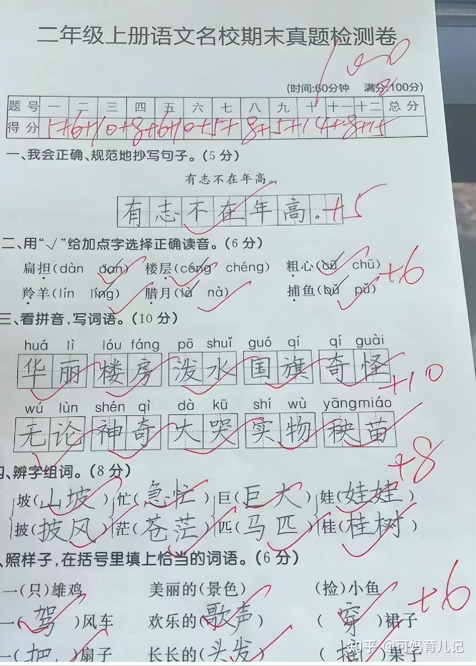 小学满分试卷长啥样?字迹工整全是对号