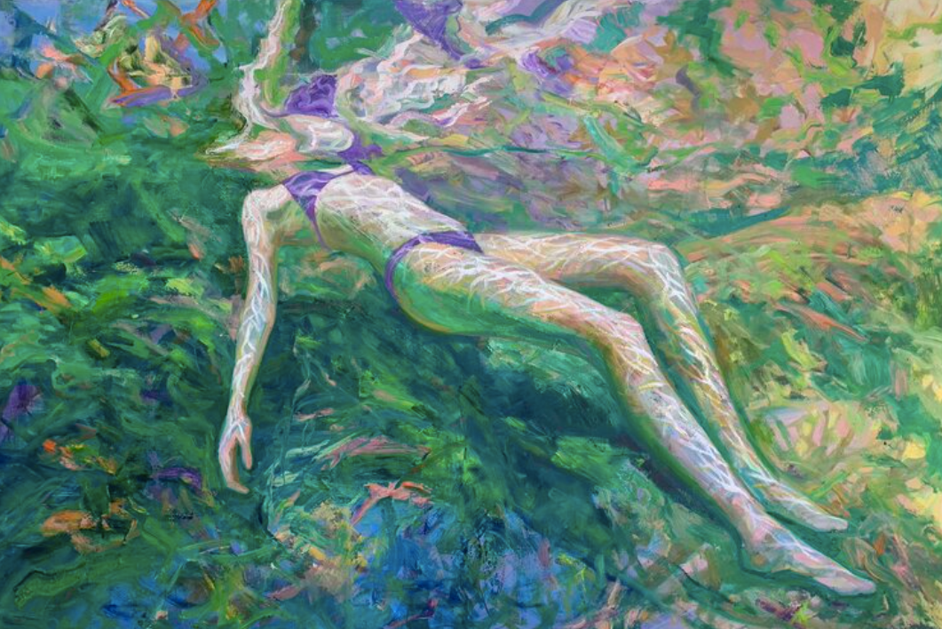 粗糙的大笔触画出水下的泳装美女给人一种超写实的感觉