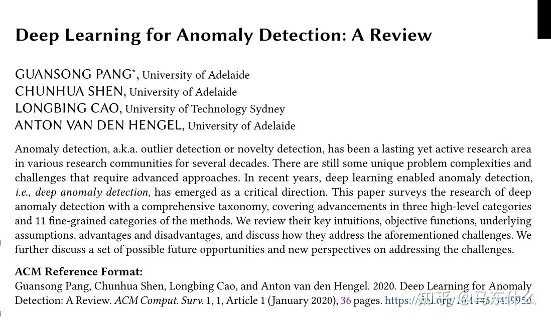 Deep Learning for Anomaly Detection: A Review（待续） - 知乎