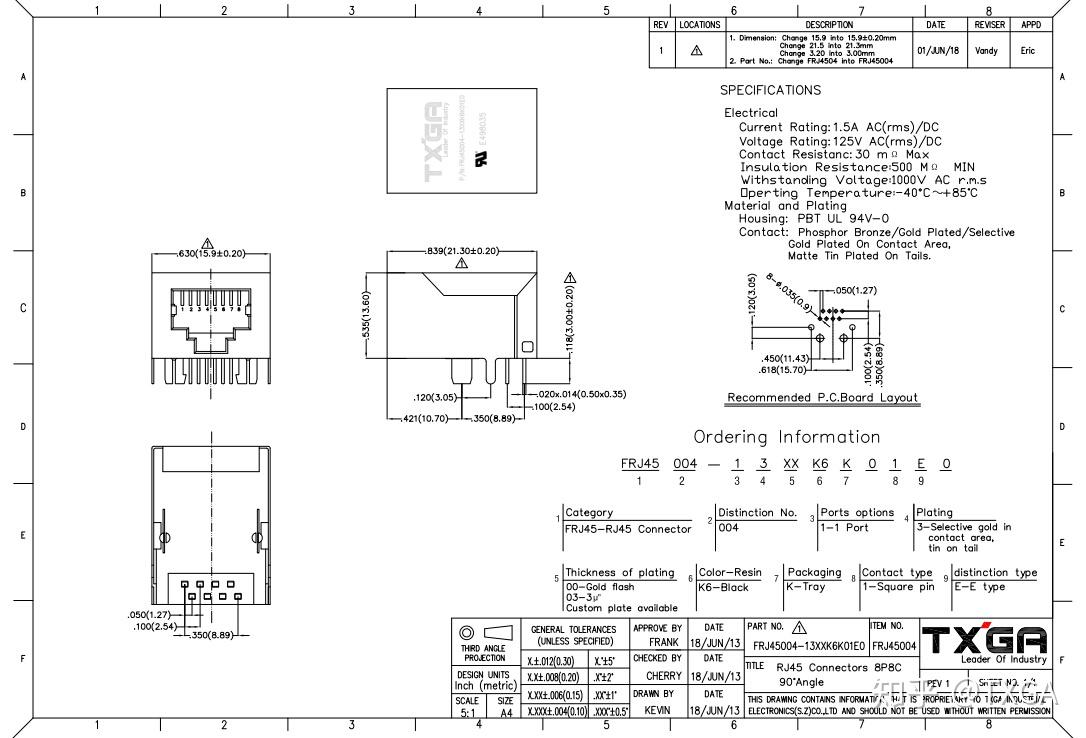rj45连接器规格书