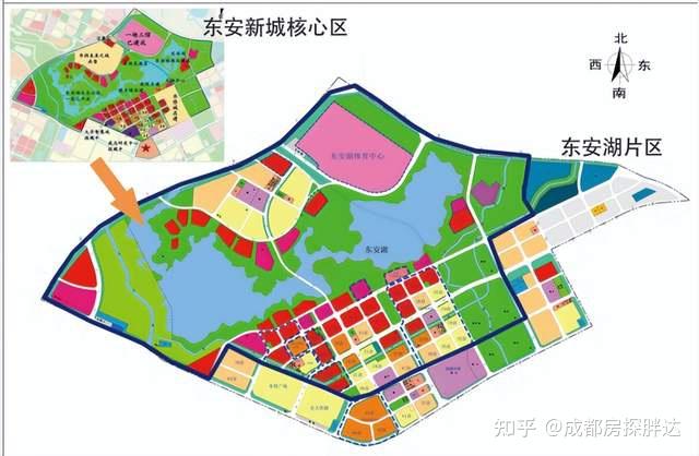 从位置来看,东安湖片区更大,规划面积约10