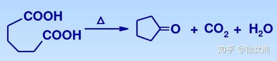 反應能成環時,一般易生成五元環或六元環,不能成環時,二元羧酸脫羧成