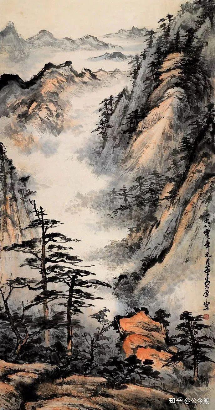 中国董寿平画家 手巻き画絵巻在銘 捲り 近代画家『董壽平 画軸 山居