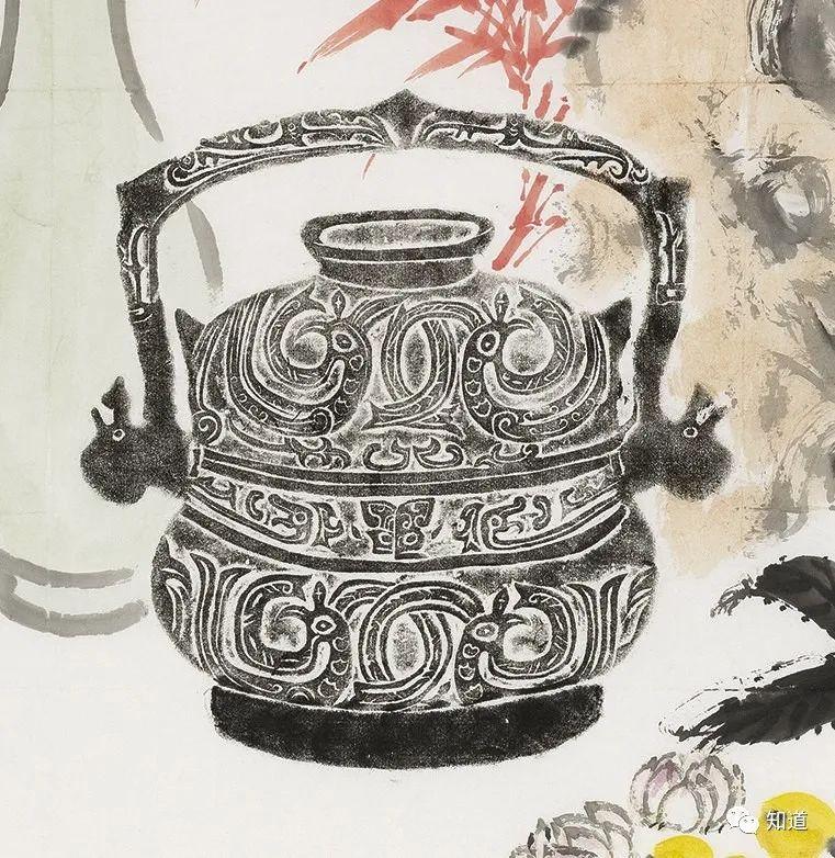 青铜器全形拓与绘画相结合的国画作品