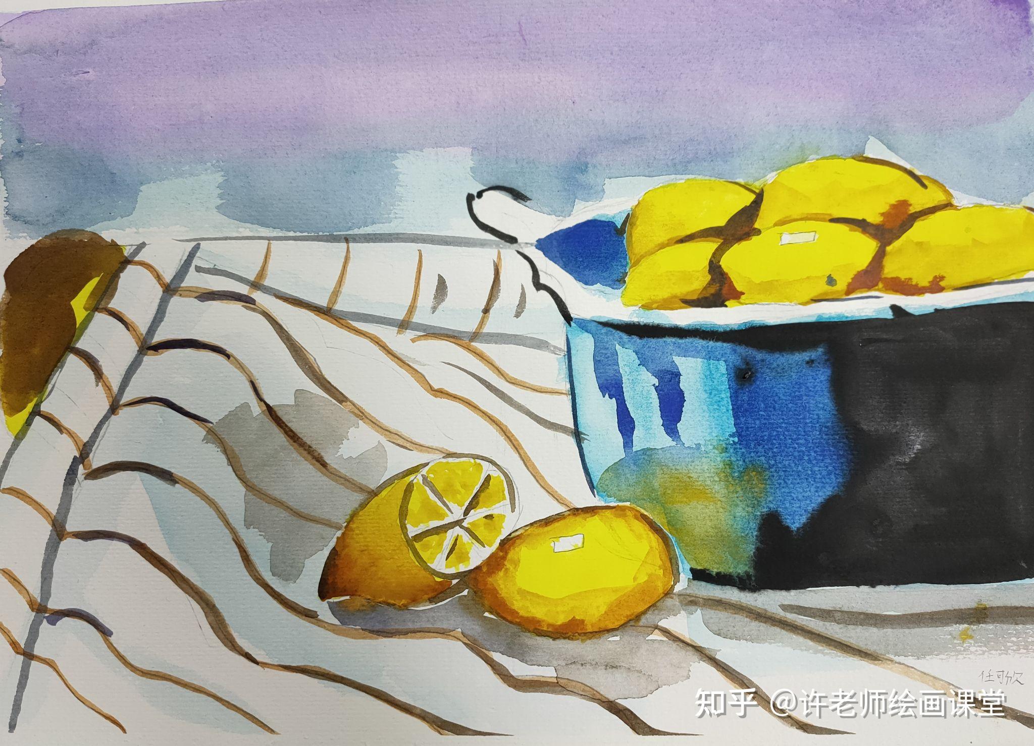 一堂儿童水彩画课静物柠檬